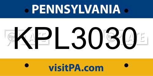 KPL3030 Pennsylvania License Plate