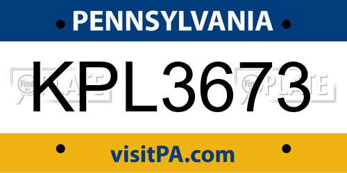 KPL3673 Pennsylvania License Plate