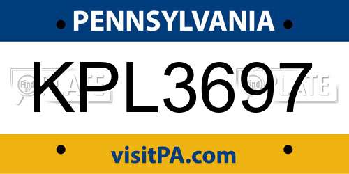 KPL3697 Pennsylvania License Plate