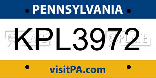 KPL3972 Pennsylvania License Plate