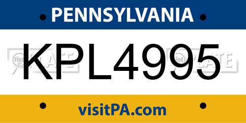 KPL4995 Pennsylvania License Plate