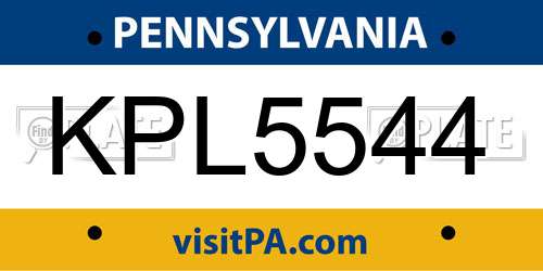 KPL5544 Pennsylvania License Plate