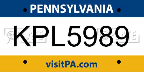 KPL5989 Pennsylvania License Plate