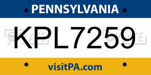 KPL7259 Pennsylvania License Plate