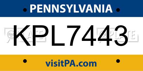 KPL7443 Pennsylvania License Plate
