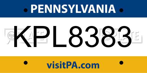 KPL8383 Pennsylvania License Plate