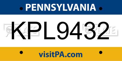 KPL9432 Pennsylvania License Plate