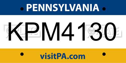 KPM4130 Pennsylvania License Plate