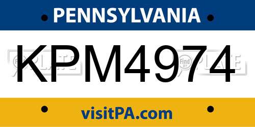 KPM4974 Pennsylvania License Plate