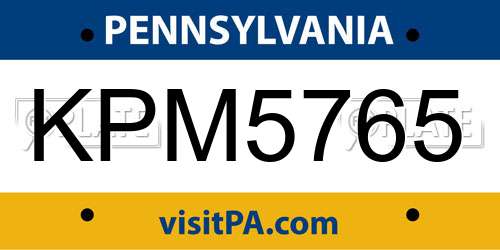 KPM5765 Pennsylvania License Plate