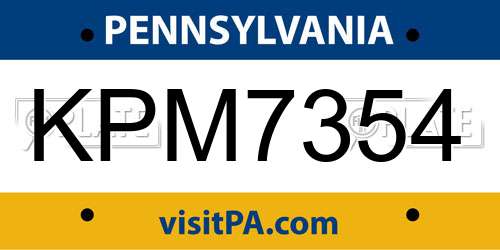 KPM7354 Pennsylvania License Plate