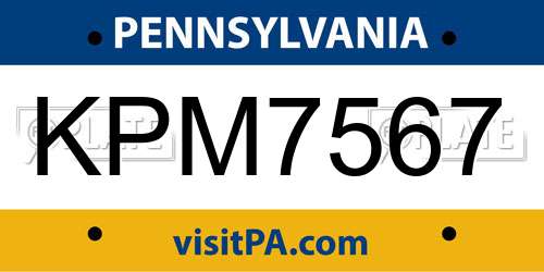 KPM7567 Pennsylvania License Plate
