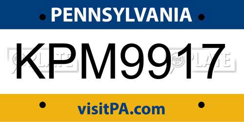 KPM9917 Pennsylvania License Plate