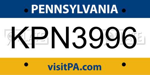 KPN3996 Pennsylvania License Plate