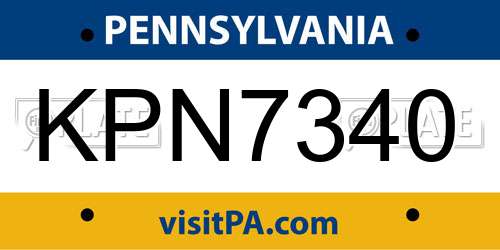 KPN7340 Pennsylvania License Plate