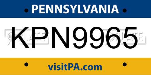 KPN9965 Pennsylvania License Plate