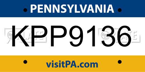 KPP9136 Pennsylvania License Plate