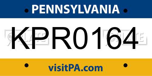 KPR0164 Pennsylvania License Plate