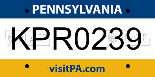 KPR0239 Pennsylvania License Plate