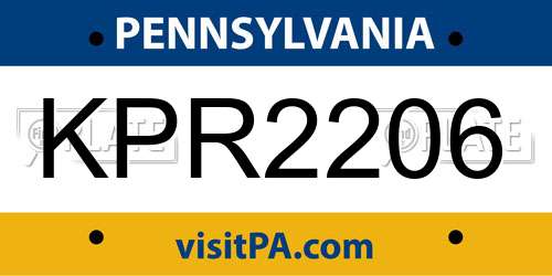 KPR2206 Pennsylvania License Plate