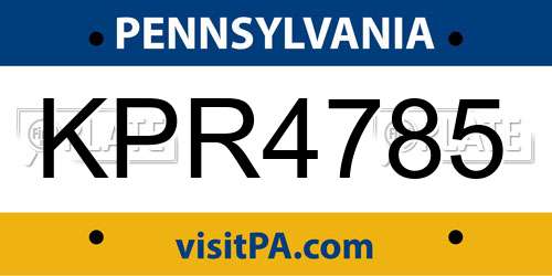 KPR4785 Pennsylvania License Plate