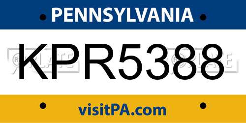 KPR5388 Pennsylvania License Plate