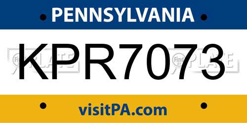 KPR7073 Pennsylvania License Plate