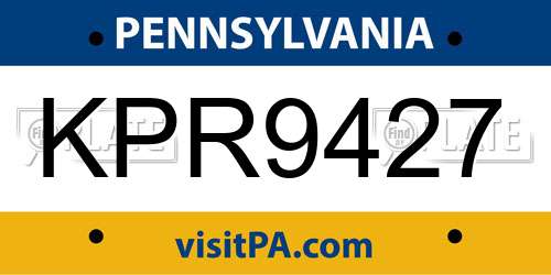 KPR9427 Pennsylvania License Plate