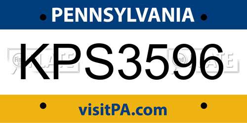 KPS3596 Pennsylvania License Plate