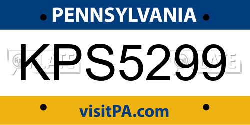 KPS5299 Pennsylvania License Plate