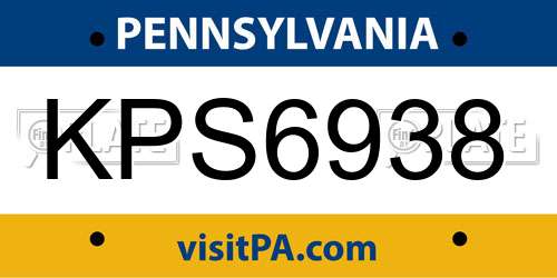 KPS6938 Pennsylvania License Plate