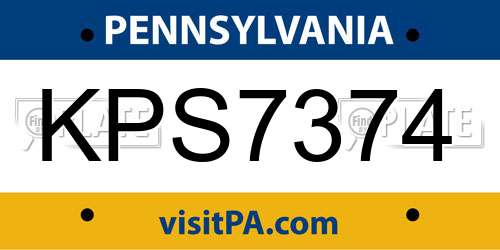 KPS7374 Pennsylvania License Plate