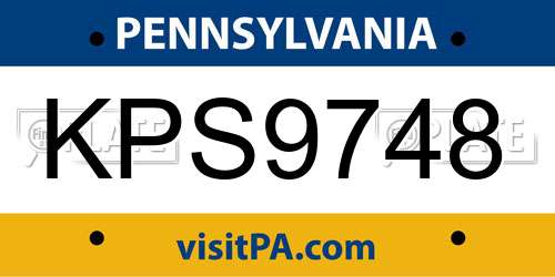 KPS9748 Pennsylvania License Plate