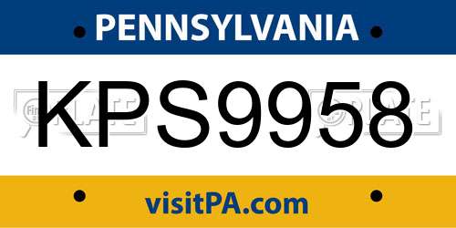 KPS9958 Pennsylvania License Plate
