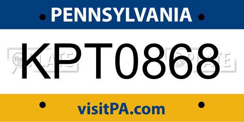 KPT0868 Pennsylvania License Plate