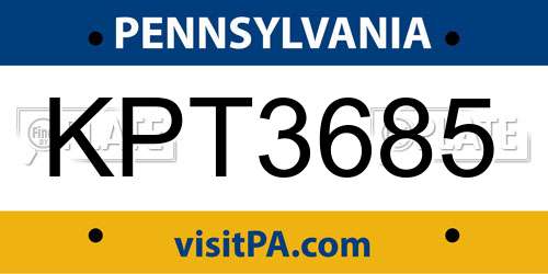 KPT3685 Pennsylvania License Plate