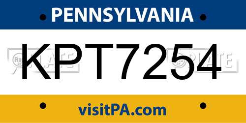 KPT7254 Pennsylvania License Plate