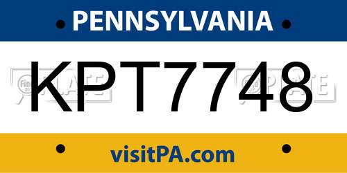 KPT7748 Pennsylvania License Plate