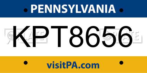 KPT8656 Pennsylvania License Plate