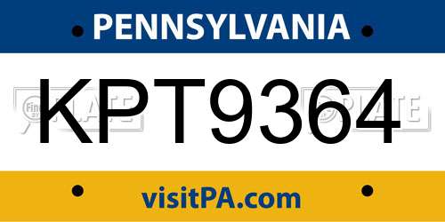 KPT9364 Pennsylvania License Plate