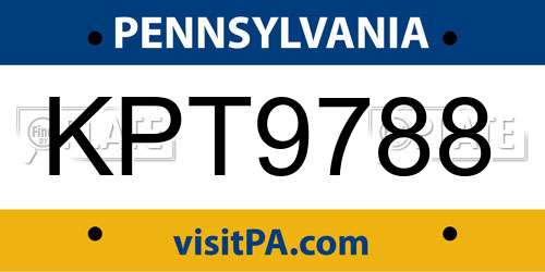 KPT9788 Pennsylvania License Plate