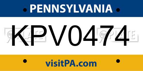 KPV0474 Pennsylvania License Plate