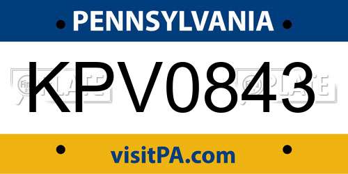 KPV0843 Pennsylvania License Plate