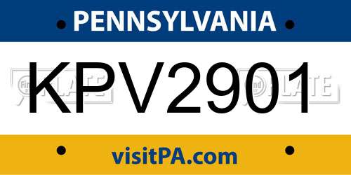 KPV2901 Pennsylvania License Plate