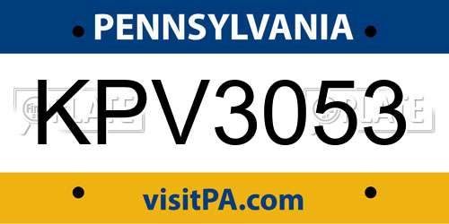 KPV3053 Pennsylvania License Plate