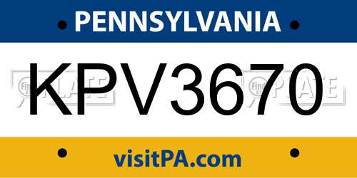KPV3670 Pennsylvania License Plate