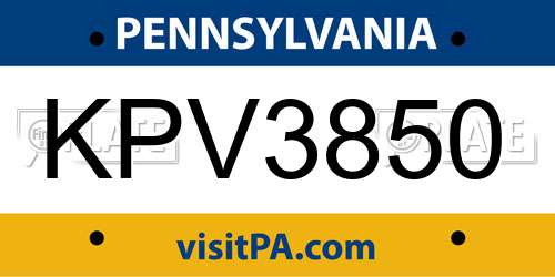 KPV3850 Pennsylvania License Plate