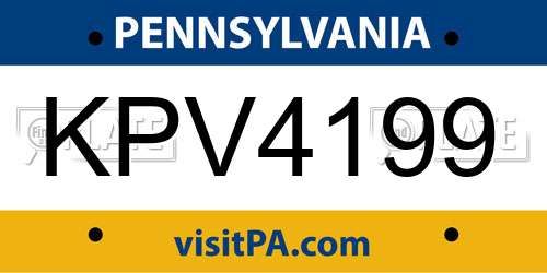 KPV4199 Pennsylvania License Plate