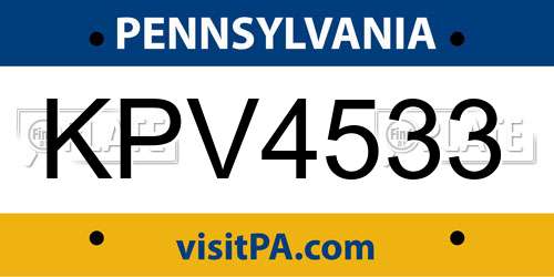 KPV4533 Pennsylvania License Plate