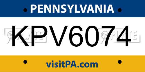 KPV6074 Pennsylvania License Plate